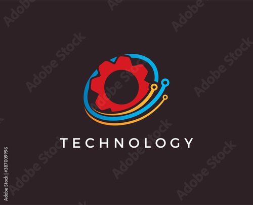 minimal technology logo template - vector illustration