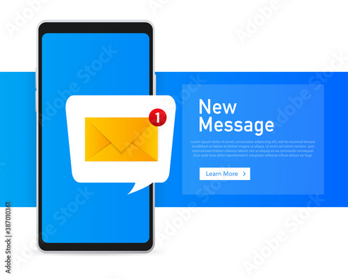 Send new message. Smartphone, mobile. New nessage in flat style.