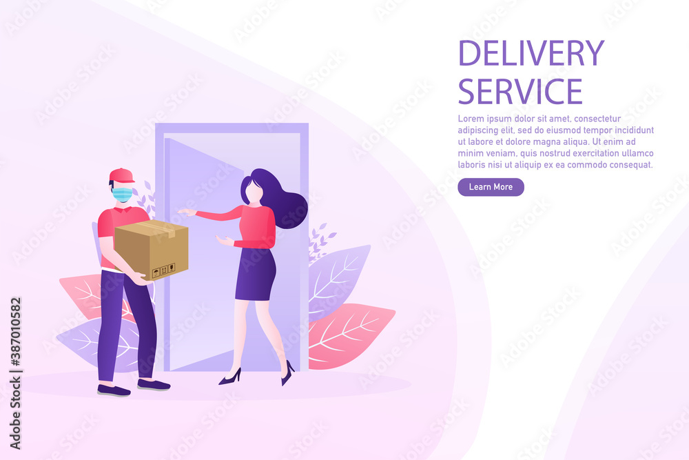 Flat banner with delivery service. Delivery service. Food delivery service. Vector illustration.
