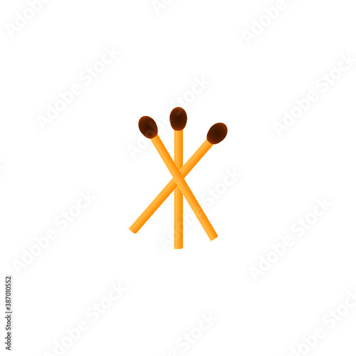 Wooden matches for making a fire on a white background. The fire of a burning match. Prohibition sign. Danger of fire. Orange flame. Black background. Combustion process. Background image. Vector.