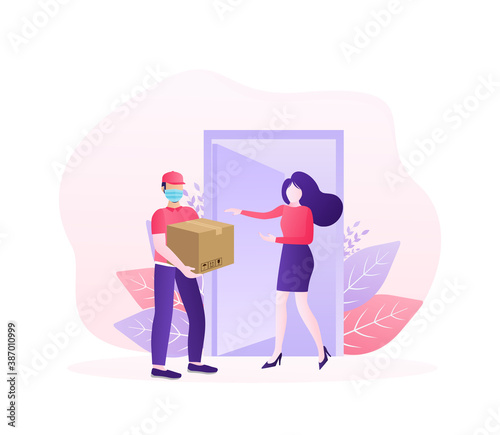 Flat banner with delivery service. Delivery service. Food delivery service. Vector illustration.