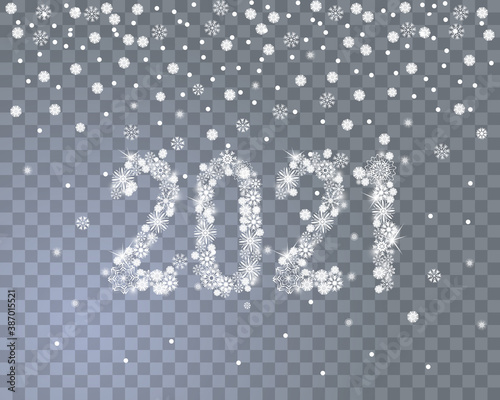 Wallpaper Mural Glittering 2021 New Year from snowflakes on transparent background for your holiday design. Vector illustration for universal greeting card Torontodigital.ca