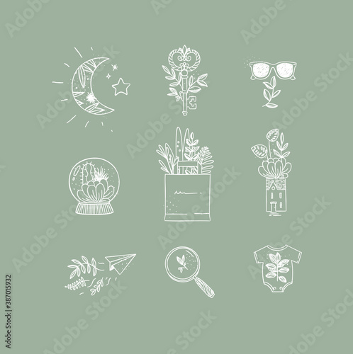 Hand made floral icons nature green