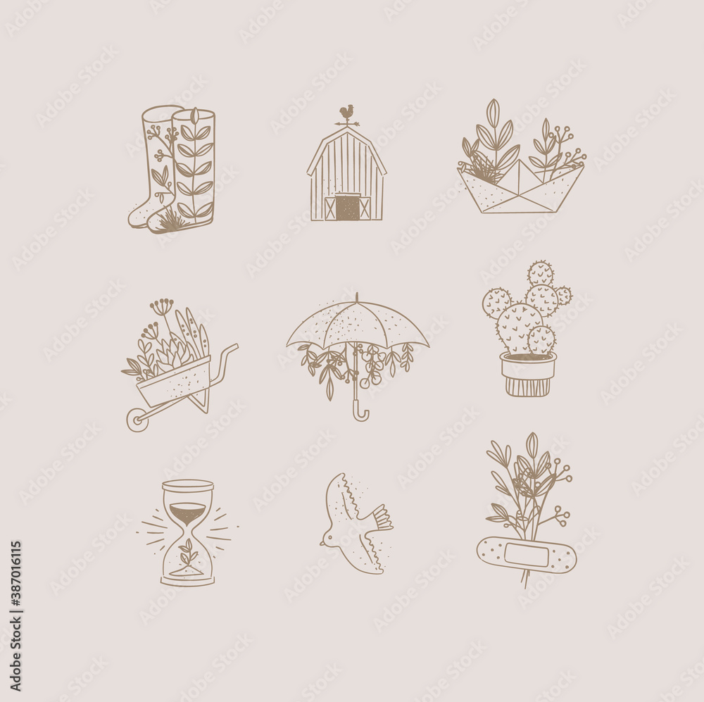 Hand made floral icons garden beige
