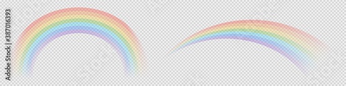Transparent rainbow icons. Isolated realistic after rain sky background. Abstract wave of transparent rainbow. Colorful arch illustration. Wave layout of weather. Vector EPS 10.