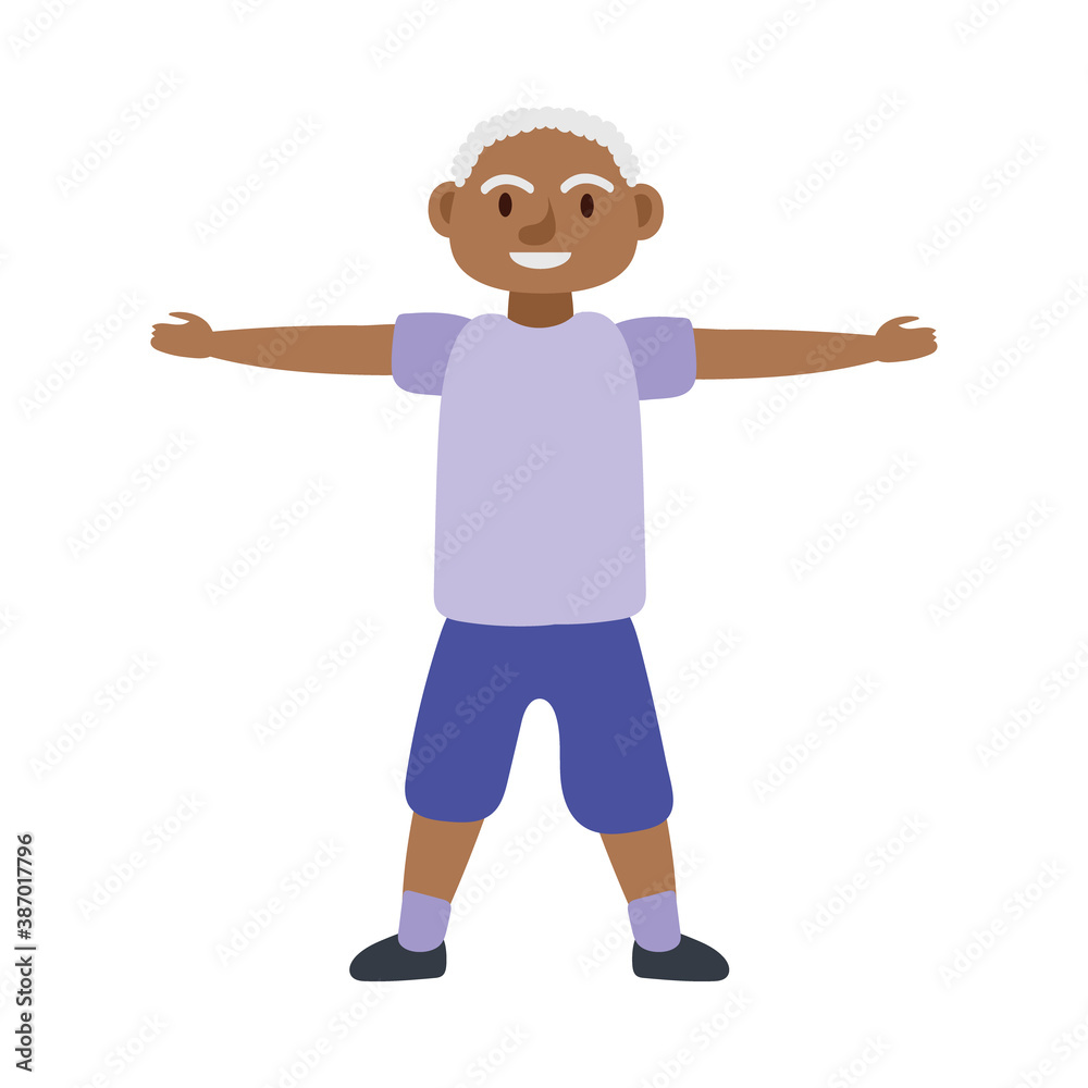 old afro man practicing exercise avatar character