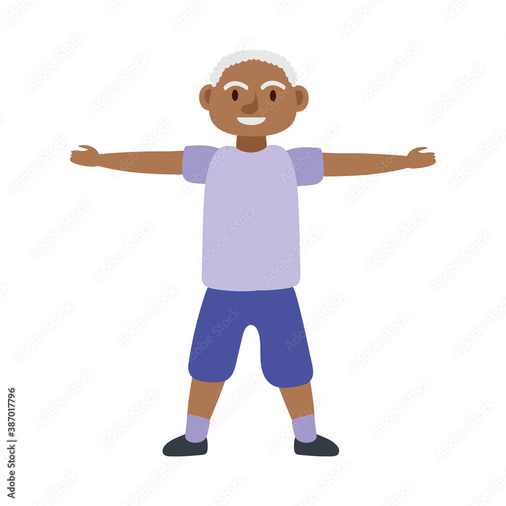 old afro man practicing exercise avatar character old afro man practicing exercise avatar character