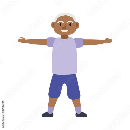 Fototapeta Naklejka Na Ścianę i Meble -  old afro man practicing exercise avatar character