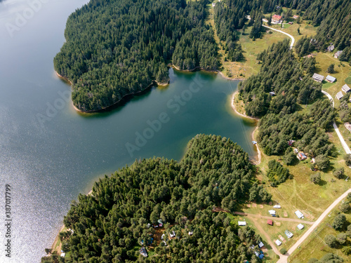 Aerial view of Golyam Beglik Reservoir  Bulgaria
