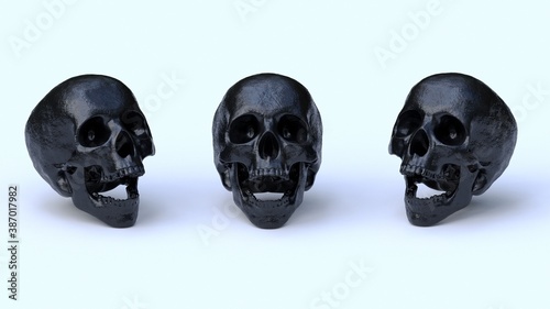 the skull is made of glossy black plastic. 3D-visualization