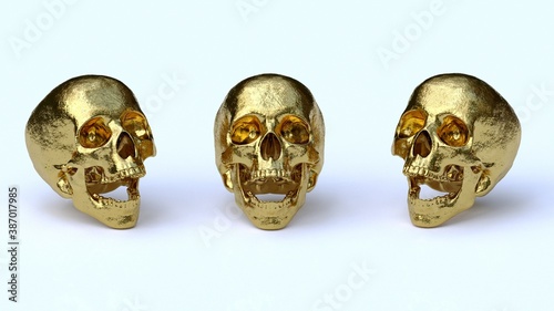 gold skull on a light background. 3D-visualization