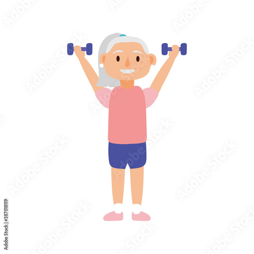 old woman lifting dumbbells avatar character