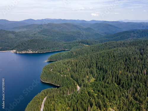 Aerial view of Golyam Beglik Reservoir  Bulgaria