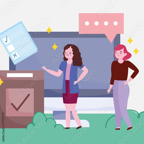 voting and election concept, online vote women with choice ballot