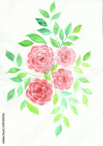 Fototapeta Naklejka Na Ścianę i Meble -  Rosas a acuarela