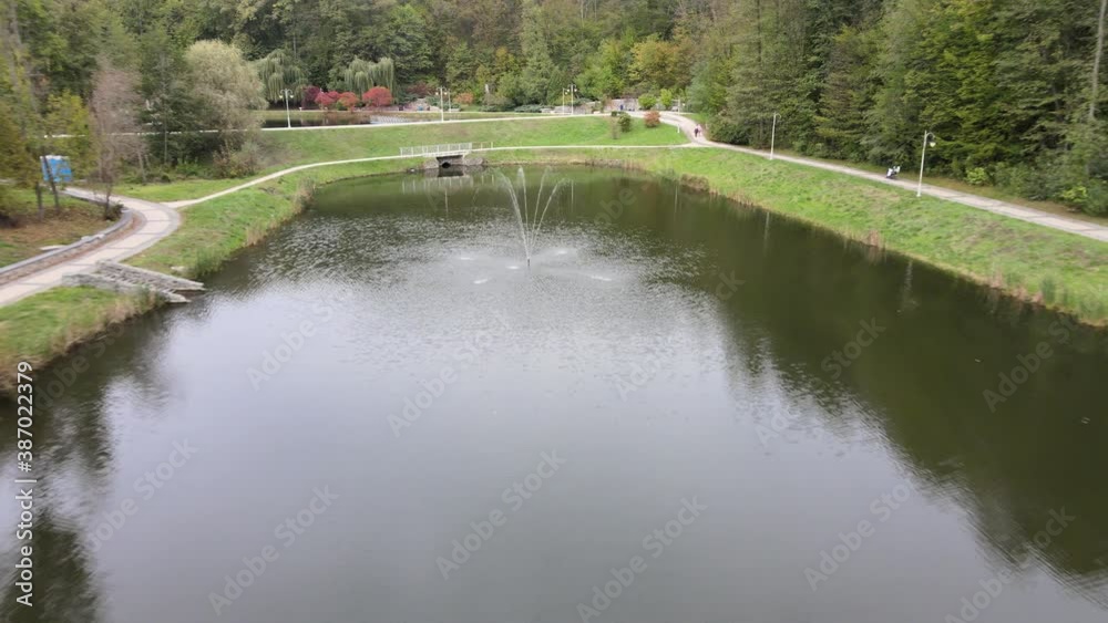 Fountains on the lake in the park Fountains on the lake in the park
