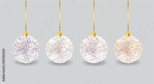 Set of Christmas ornaments glowing sparkling balls vector illustration