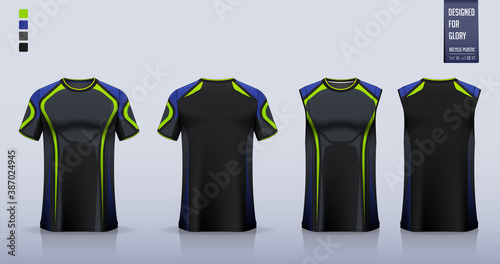 T-shirt sport, Soccer jersey, football kit, basketball uniform, tank top, and running singlet mockup. Fabric pattern design. Vector.