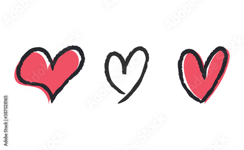 Hand drawn hearts, love icon symbols. Heart doodles. Hand drawn valentine's day design.