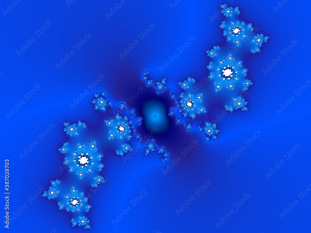 Fractal, blue christmas background with snowflakes