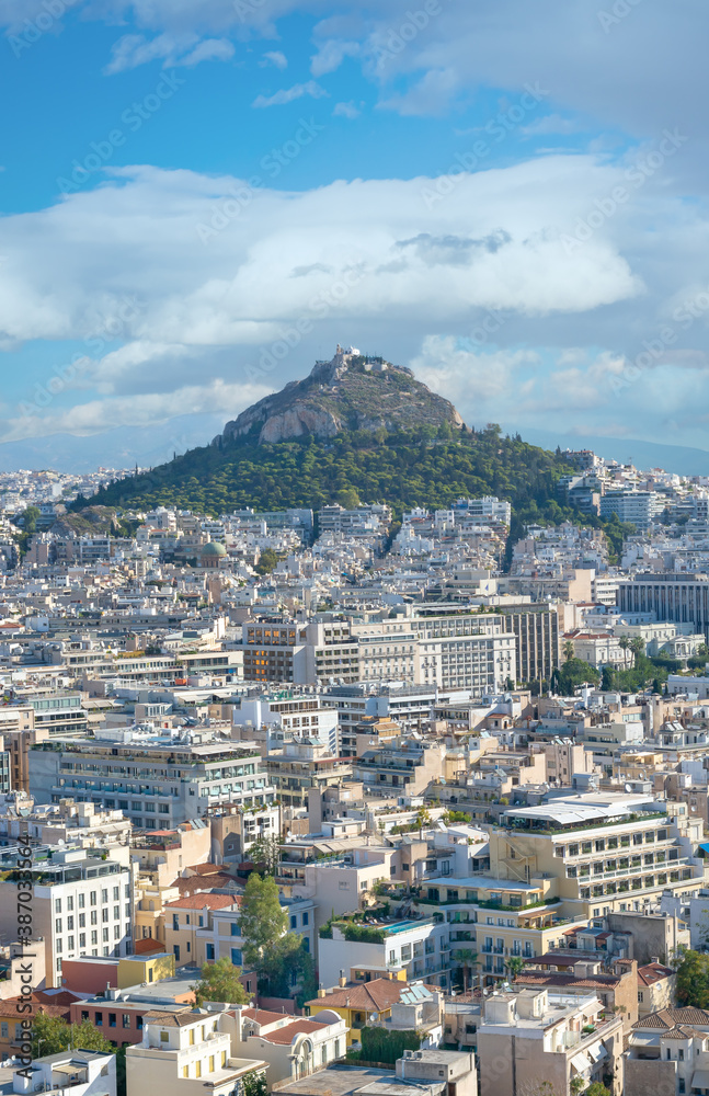View of Athens and Mount Lycabettus, also known as Lycabettos, Lykabettos or Lykavittos