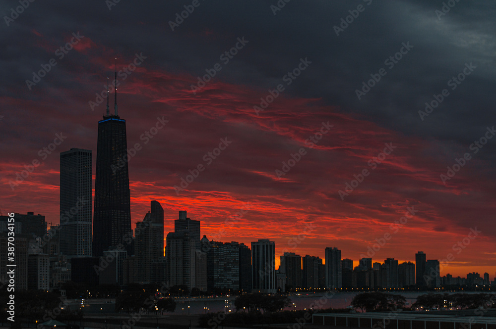 skyline in sunset