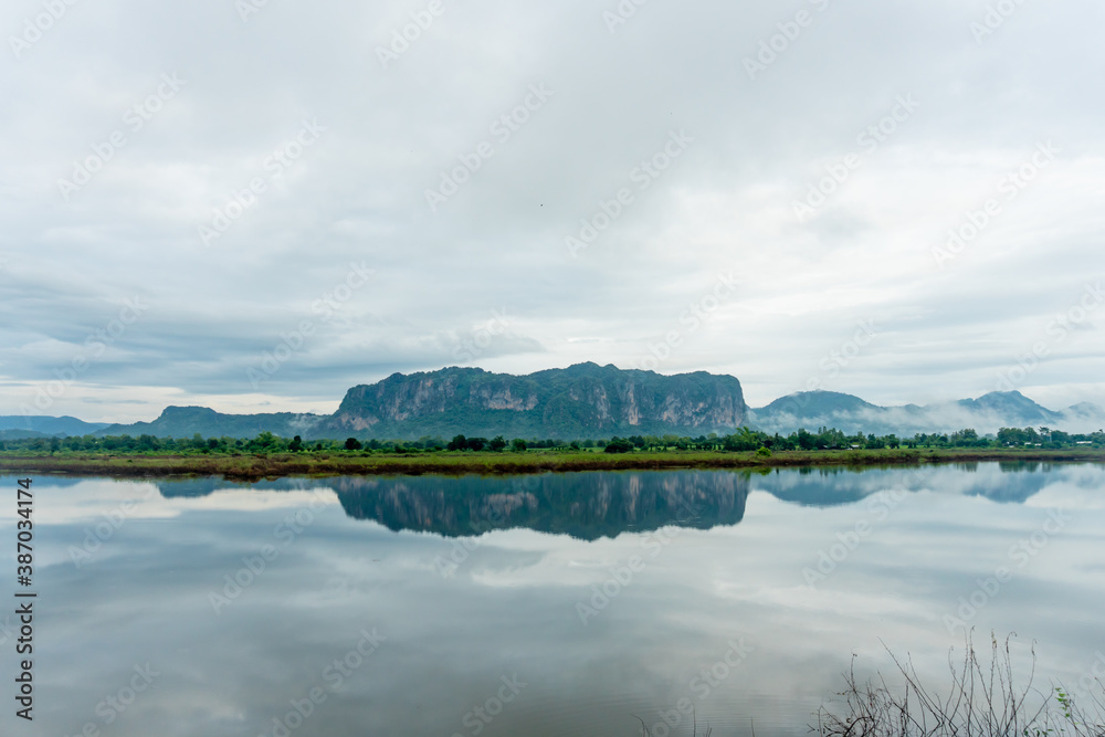 Phuphaman district mountain landscape with front lake reflection background