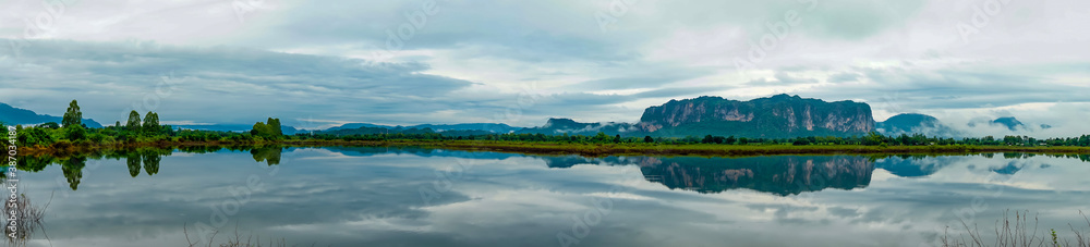 Phuphaman district mountain landscape with front lake reflection background