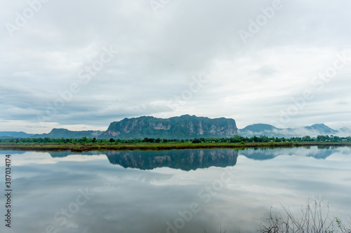 Phuphaman district mountain landscape with front lake reflection background