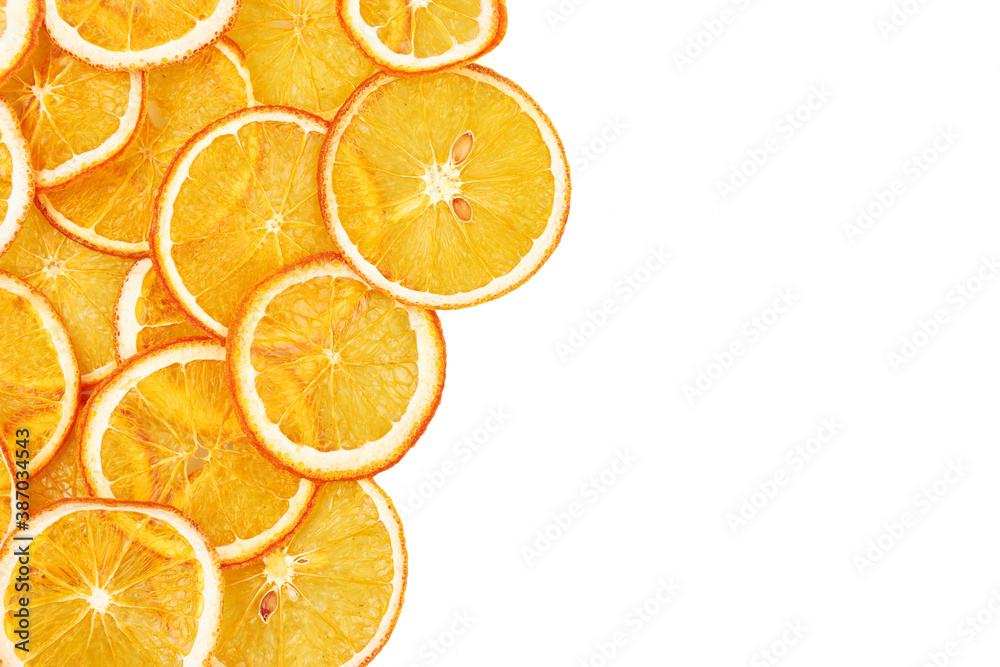 Dried Orange slices, on white background Dried Orange slices, on white background
