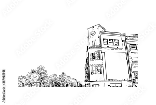 Building view with landmark of Braga is a city in the far north of Portugal. Hand drawn sketch illustration in vector.