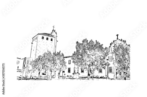 Building view with landmark of Braga is a city in the far north of Portugal. Hand drawn sketch illustration in vector.