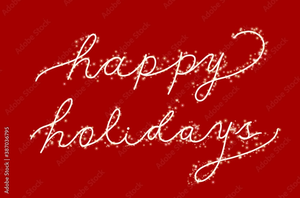 Happy holidays card with red background and handwriting letters in white
