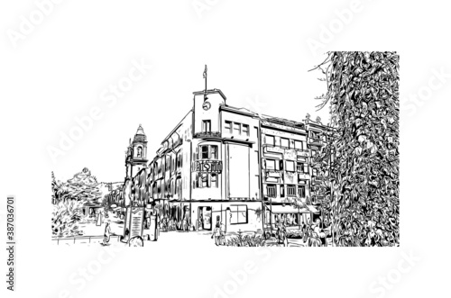 Building view with landmark of Braga is a city in the far north of Portugal. Hand drawn sketch illustration in vector.