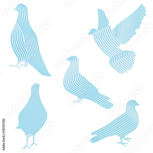 Vector set of abstract pigeons illustrations