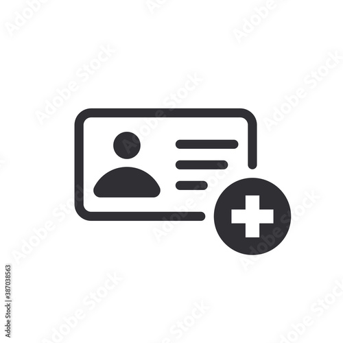 Profile icon. Id card. Personal document. Identification card icon. Medical card. Medical record. Doctor id. Medical personnel. Document icon. File icon. Sick leave. Add file. Medical staff.
