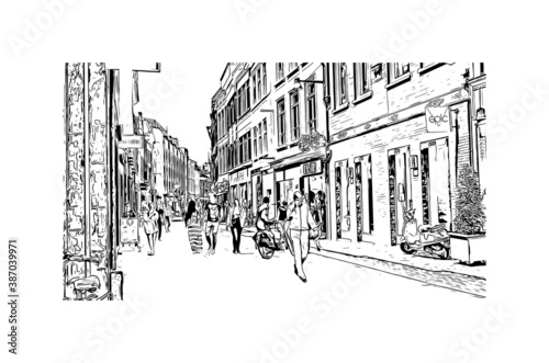 Building view with landmark of Breda is a city and municipality in the southern part of the Netherlands. Hand drawn sketch illustration in vector.