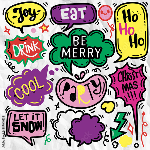 Speech Bubbles Set  with christmas greetings merry christmas, Happy New Year, Vector illustration.