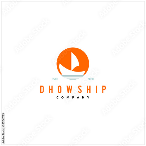 Silhouette of Dhow Ship Logo Design, Traditional Sailboat from Asia and Africa