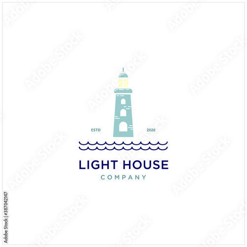 Lighthouse Searchlight Beacon Tower Island Beach Coast Logo Design Inspiration