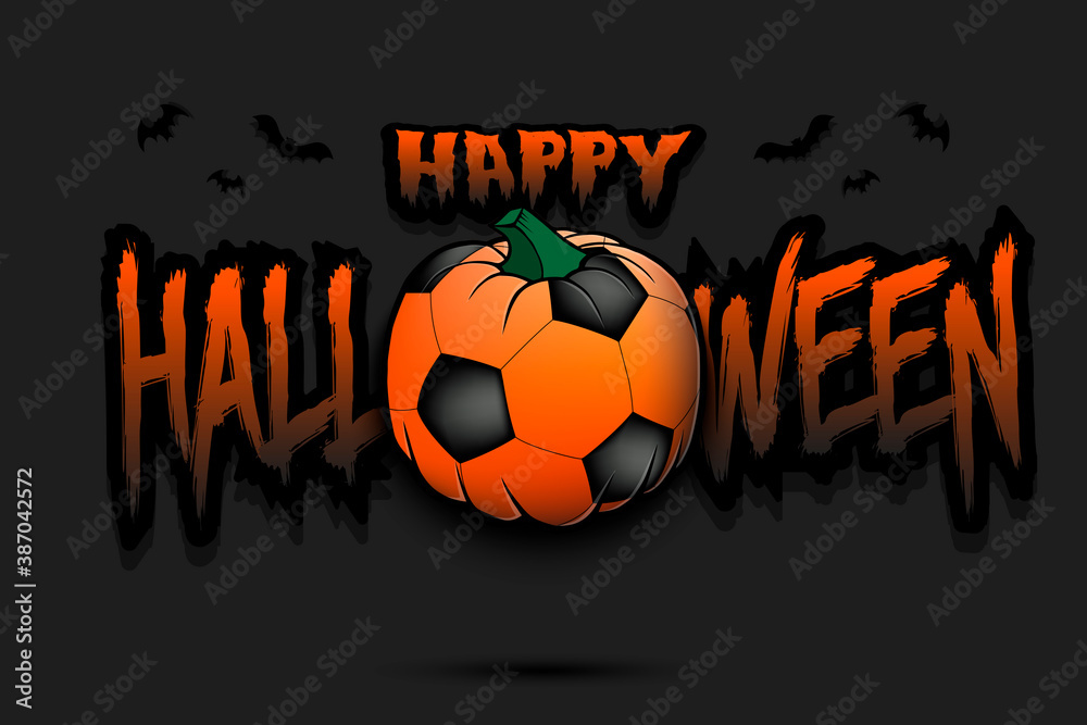Happy Halloween. Template football design. Soccer ball in the form of a pumpkin on an isolated background. Pattern for banner, poster, greeting card, flyer, party invitation. Vector illustration