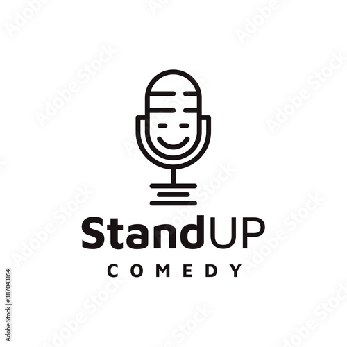 Line art mic, Comedy Podcast Logo Design Vector