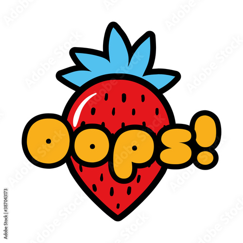 strawberry with oops word pop art style icon