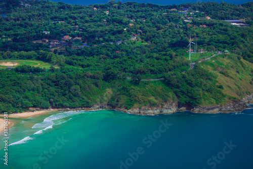 Natural high angle panoramic background With an atmosphere surrounded by mountains and trees, with a blurred wind, cool