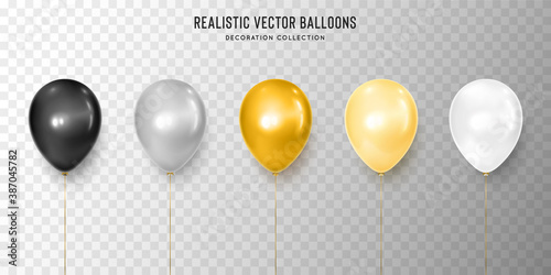 Realistic black, silver, gold, yellow and white balloon vector illustration on transparent background Fototapet