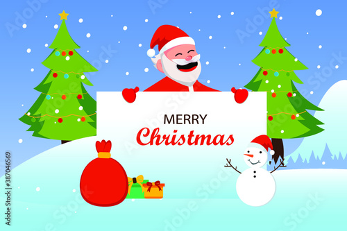 Christmas day vector concept: Group of teenagers standing together with santa claus and merry christmas text outside © Creativa Images
