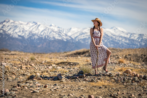 Native american woman in the mountains