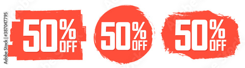 Set Sale 50% off banners, discount tags design template, vector illustration