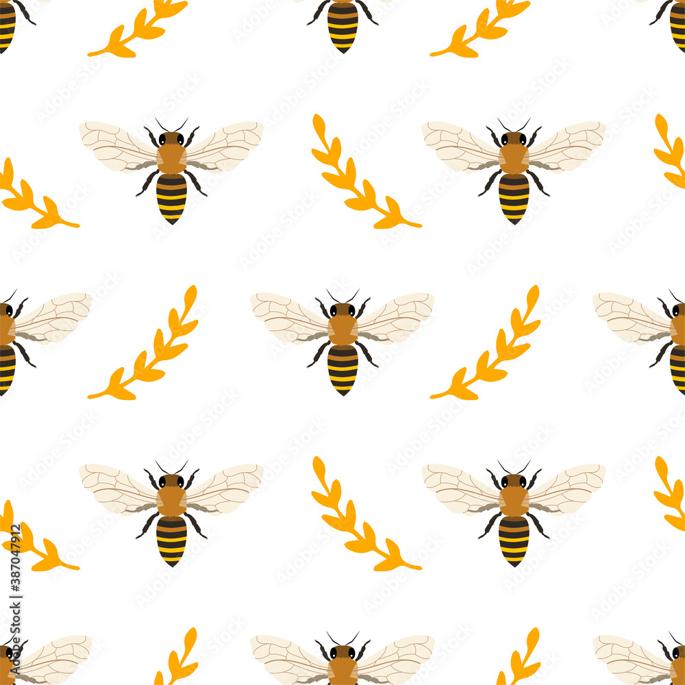 Vector seamless pattern with honey bee. Vector seamless pattern with honey bee.