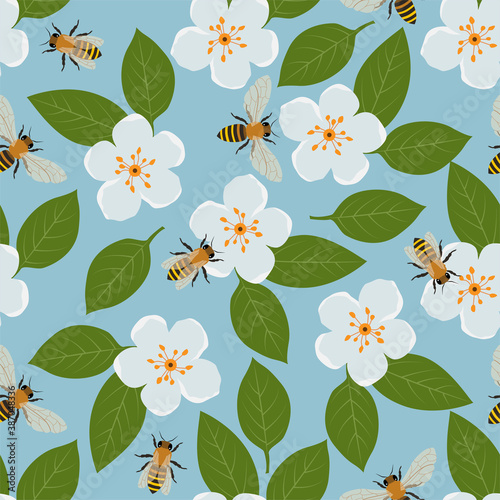 honey bee and flowers. pattern